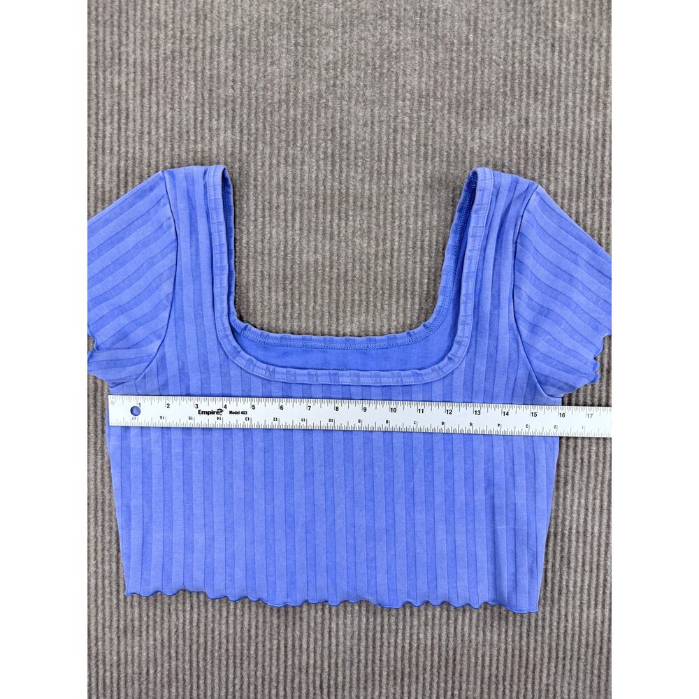 OFFLINE by Aerie OG Groove Ribbed Square Neck Crop Tee Blue L - Picture 9 of 10